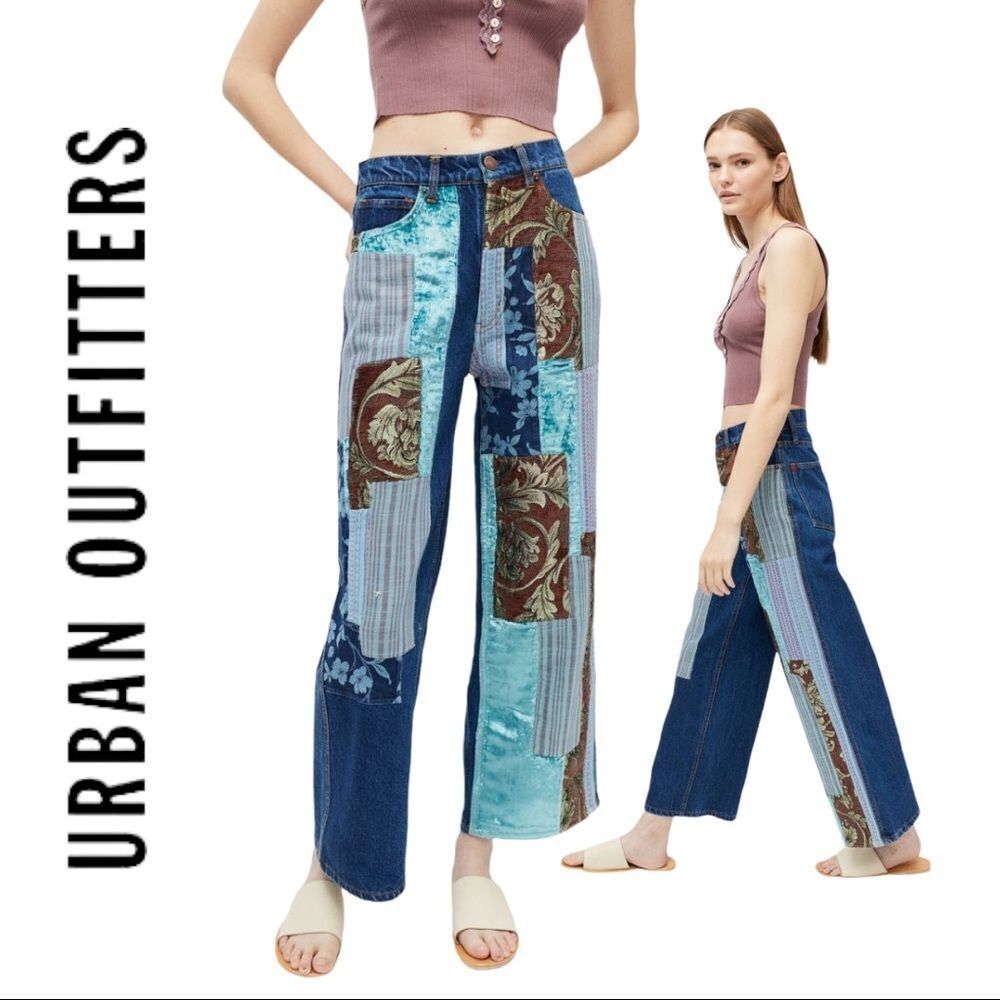 NEW BDG Urban Outffiters UO High & Wide Patchwork Denim Jeans 24